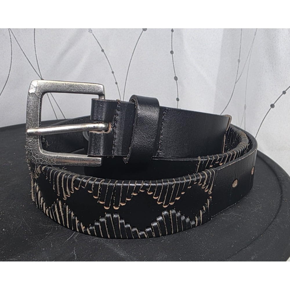 Indie Spirit Designs Black Womens Woven Leather Belt Medium Leather Buckle - Picture 1 of 6